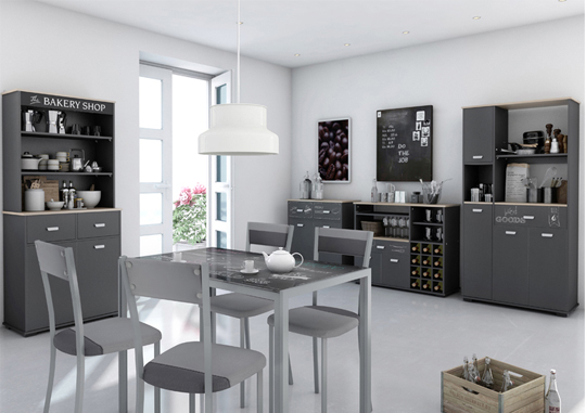 Mesa auxiliar baja, buffet con estantes, armario, alacena… un sinfín de muebles para la cocina