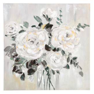 Imagen de Pintura a Mano de Flores Blancas sobre Lienzo 2,8 x 80 x 80 cm