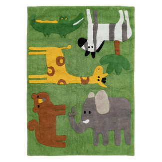Imagen de Alfombra Infantil Animales Verde de Algodón 100 x 135 cm 