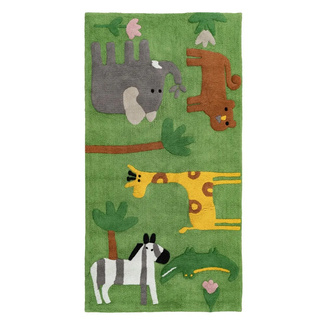 Imagen de Alfombra Infantil Animales Verde de Algodón 90 x 175 cm 