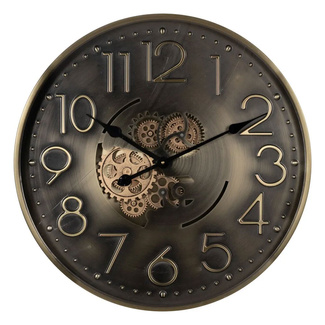Imagen de Reloj de Pared Industrial de Hierro Oro Envejecido 60 x 60 cm 